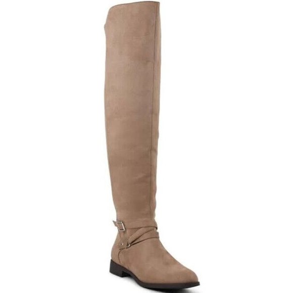 XOXO Shoes - XOXO Womens Beige Buckle Accent Almond Toe Stacked Heel Zip-Up Dress Boots6.5M